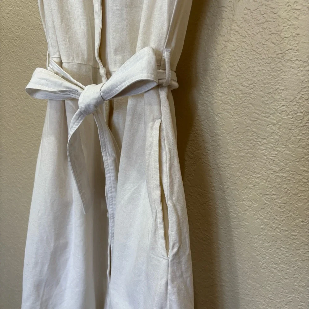 Old Navy Linen Sleeveless Fit & Flare Cream Eyelet MIDI Shirtdress Size Medium - Picture 3 of 8